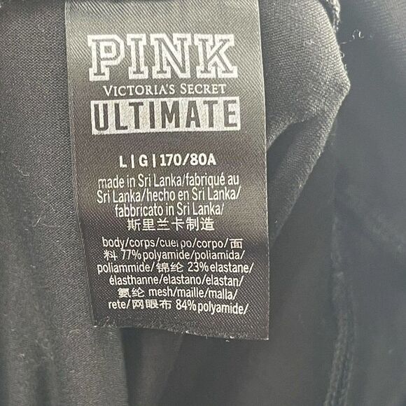 PINK Victorias Secret Leggings Black Ultimate Size L Mesh Pocket Crop High Rise - Picture 7 of 7